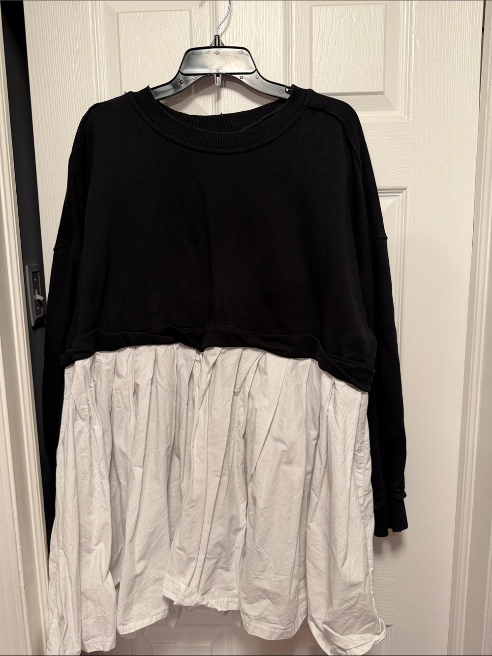 Free People Black and White Layered Crew Neck Sweater Dress